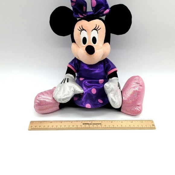 Disney Ty Sparkle Minnie Mouse Purple Dress Pink Polka Dot Collectable 16" Clean - Picture 7 of 12